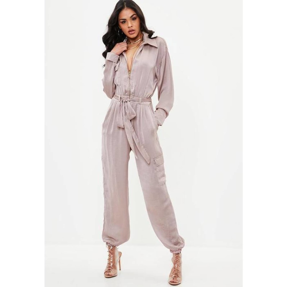 MISSGUIDED Utility Jumpsuit Satin Mauve SZ 8 NWT!